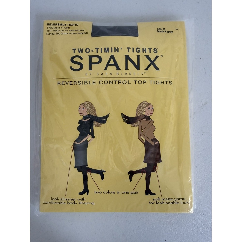 Spanx by Sara Blakely Two Timin Tights Black Gray  Reversible Control Size D